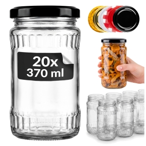 20x Słoiki szklane 370 ml na przetwory, dżemy, sosy, sałatki + GRATIS