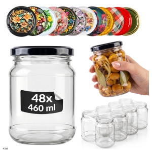 48x Słoiki szklane 460 ml na przetwory, ogórki, dżem, miód + GRATIS