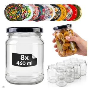 8x Słoiki szklane 460 ml na przetwory, ogórki, dżem, miód + GRATIS