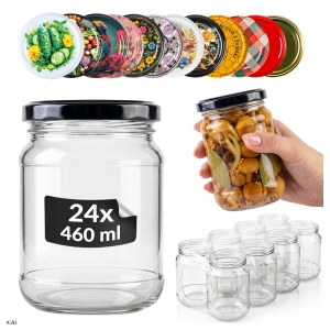 24x Słoiki szklane 460 ml na przetwory, ogórki, dżem, miód + GRATIS