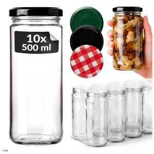 10x Słoik szklany Wysoki 500 ml na przetwory, miód, dżem, szparagi, przyprawy + GRATIS