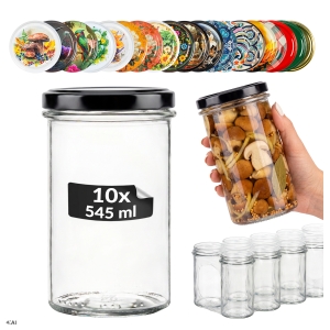 10x Słoiki szklane 545 ml Prosty z rantem na grzyby, przetwory, dżemy, mięso + GRATIS
