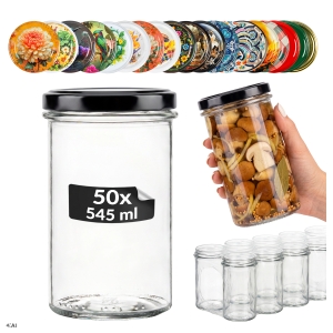 50x Słoiki szklane 545 ml Prosty z rantem na grzyby, przetwory, dżemy, mięso + GRATIS