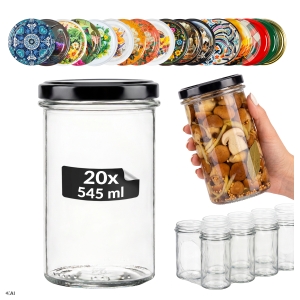20x Słoiki szklane 545 ml Prosty z rantem na grzyby, przetwory, dżemy, mięso + GRATIS