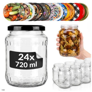 24x słoik szklany 720ml na przetwory, ogórki, miód, dżemy, grzyby + GRATIS!