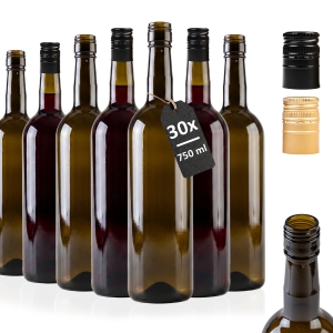 Zestaw 30 sztuk - Butelka BORDEAUX 750 ml Oliwkowa NA ZAKRĘTKĘ na wino