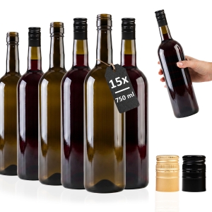 15x butelka Bordeaux 750ml Oliwkowa na zakrętkę na wino, cydr, nalewki, sok