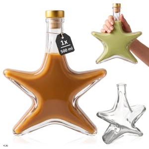 Szklana butelka GWIAZDKA 500 ml  świąteczna na nalewki, bimber, likier, prezent