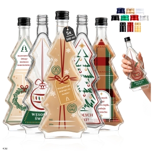 5x Butelka Choinka 500 ml z naklejkami świątecznymi WZ na nalewki, likiery, prezent