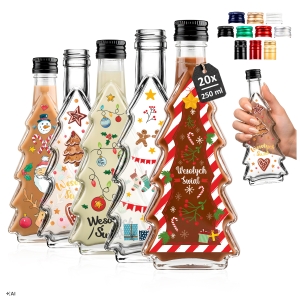 20x Butelki świąteczne Choinka 250 ml z etykietami BN na święta, nalewki, likier, syropy