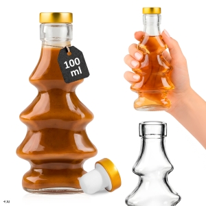 Butelka szklana TRÓJWYMIAROWA Choinka 3D 100 ml na nalewki, bimber, syrop, likier, świąteczna z korkiem