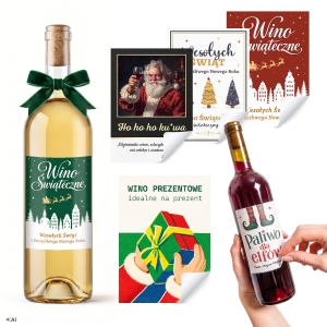 5x Świąteczne etykiety 10,5 x 7,5 cm samoprzylepne naklejki na wino, butelkę wina