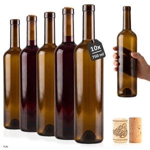 10x butelka Bordeaux 750ml brązowa na wino, cydr, nalewki