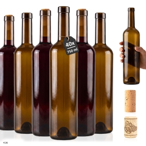 Zestaw 40 sztuk - butelka BORDEAUX 750 ml brązowa na wino, nalewki, cydr