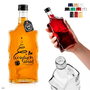 Butelka świąteczna Fala 500 ml z nadrukiem Wesołych Świąt czarny na likiery, nalewki