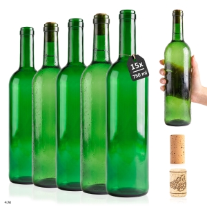 15x butelka Bordeaux 750ml zielona na wino, nalewki, cydr