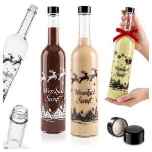 Butelka Futura 500 ml na zakrętkę GPI ze świątecznym nadrukiem SANIE na prezent, likier, wino