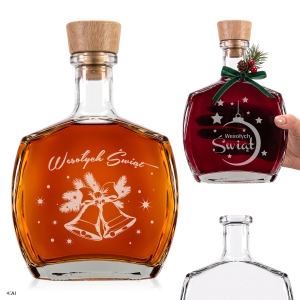 Ekskluzywna butelka CARAFFA 500 ml z korkiem na święta, likier, nalewki + GRAWER  Świąteczny