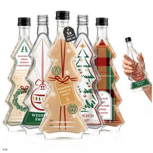 5x Butelka Choinka 500 ml z etykietami WZ na święta, nalewki, likiery, prezent
