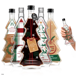 5x Butelka Choinka 500 ml z etykietami WZ na święta Frohe Feiertage DE na nalewki, likiery, prezent