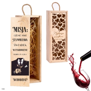 Skrzynka drewniana na wino z personalizacją na podziękowanie świadkowej / świadkowi