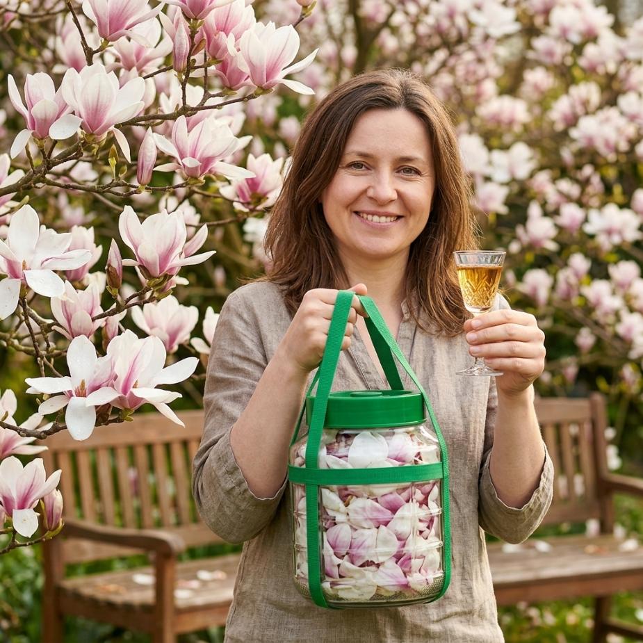 Kwiaty magnolii zebrane do przygotowania domowej nalewki