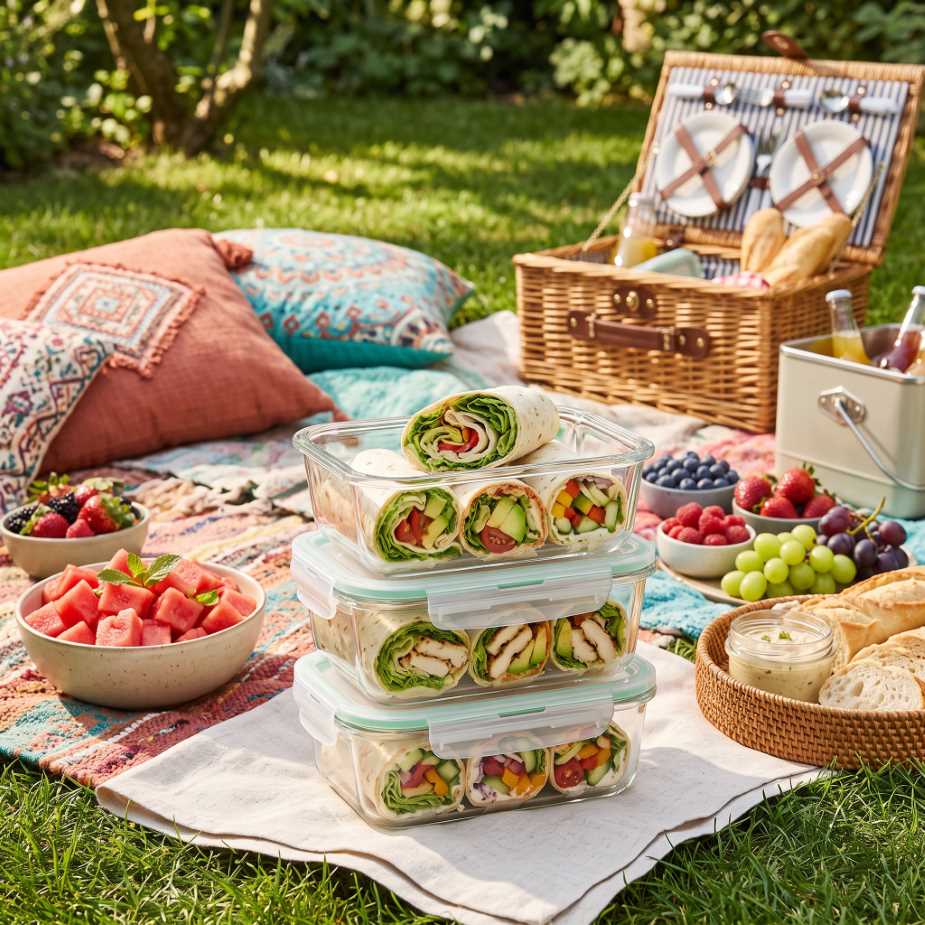 Sycące wrapy na rodzinny piknik w szklanych lunchboxach